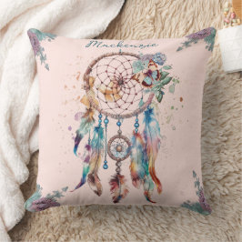 Watercolor Boho Drömfångare Personligt Namn Kudde