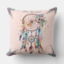 Watercolor Boho Drömfångare Personligt Namn Kudde