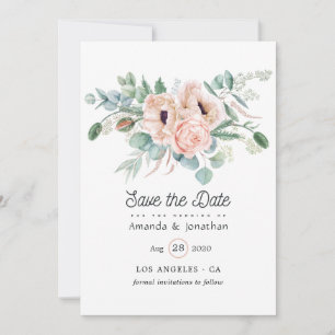 Watercolor Boho Eucalyptus Poppy Bröllop Spara Datumet