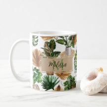 Watercolor Boho Indoor Plants Monogram Namn