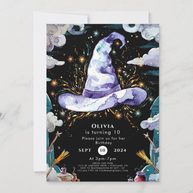 Watercolor Boho Kids's Wizard Birthday Inbjudningar (Framsida)