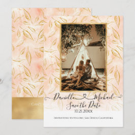 Watercolor BOHO Löv Foliage Rosa Guld Glitter Spara Datumet
