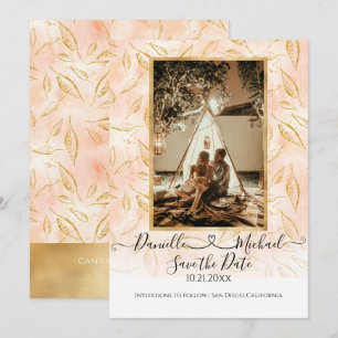 Watercolor BOHO Löv Foliage Rosa Guld Glitter Spara Datumet