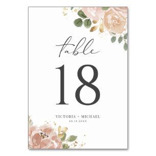 Watercolor Boho Mauve Peach Flowers Bröllop Bordsnummer