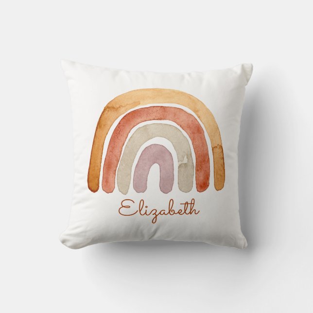 Watercolor Boho Modern Rainbow Namn Dekorativ kudd Kudde (Framsida)