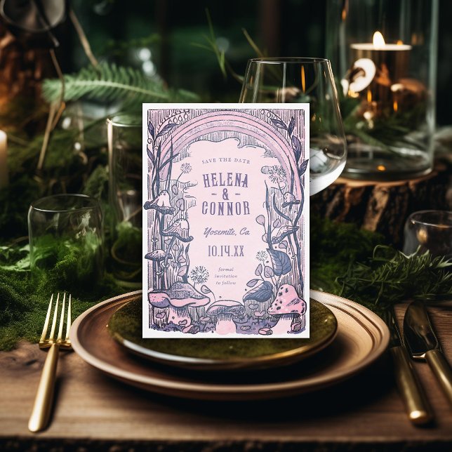 Watercolor Boho Mushroom Lila Retro Spara Datumet (Skapare uppladdad)