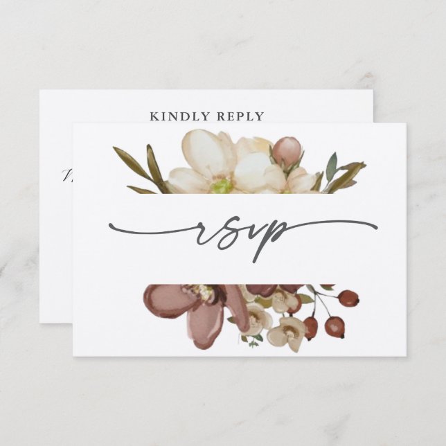 Watercolor Boho Neutral & Rose Wedding RSVP Inbjudningar (Fram/baksida)