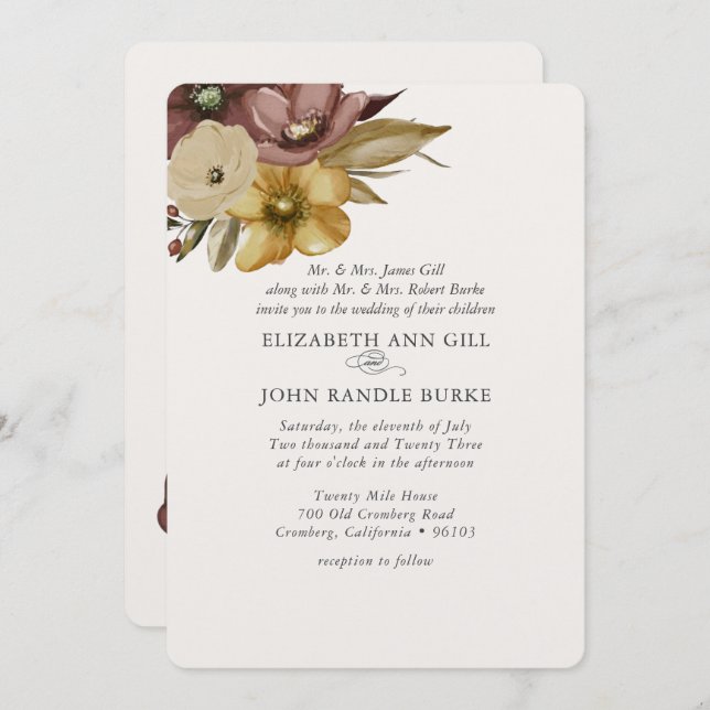 Watercolor Boho Neutral Wedding  Inbjudningar (Fram/baksida)