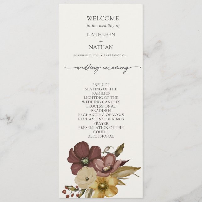 Watercolor Boho Neutral Wedding Program (Framsida)