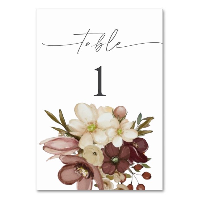 Watercolor Boho Neutral Wedding Table Numbers Bordsnummer (Framsidan)