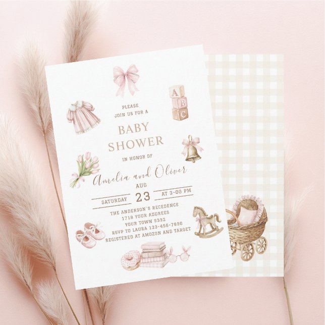 Watercolor Boho Nursery girl  baby shower Inbjudningar (Skapare uppladdad)