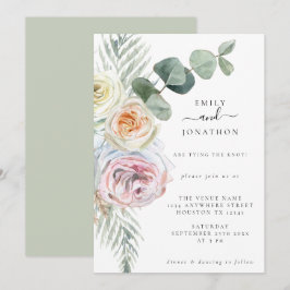 Watercolor Boho Pastel Blommigts Eucalyptus Bröllo Inbjudningar
