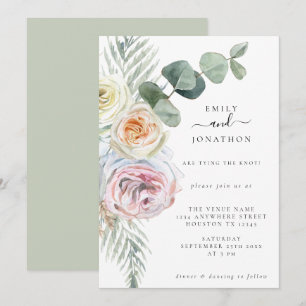 Watercolor Boho Pastel Blommigts Eucalyptus Bröllo Inbjudningar