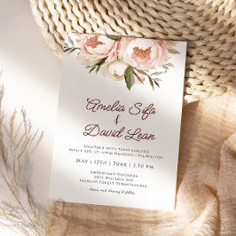 Watercolor Boho Peonies Blommigt Bröllop Inbjudningar