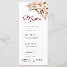 Watercolor Boho Peonies Blommigt Bröllop Meny