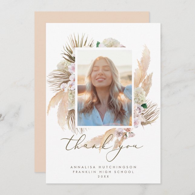 Watercolor Boho Photo Studenten Tack (Fram/baksida)