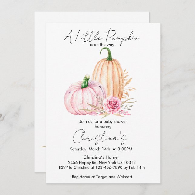 Watercolor Boho Pumpkin Babyduschen Inbjudningar (Fram/baksida)