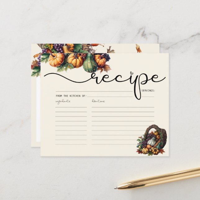 Watercolor Boho Pumpkin-receptkort (Fram/Back In Situ)