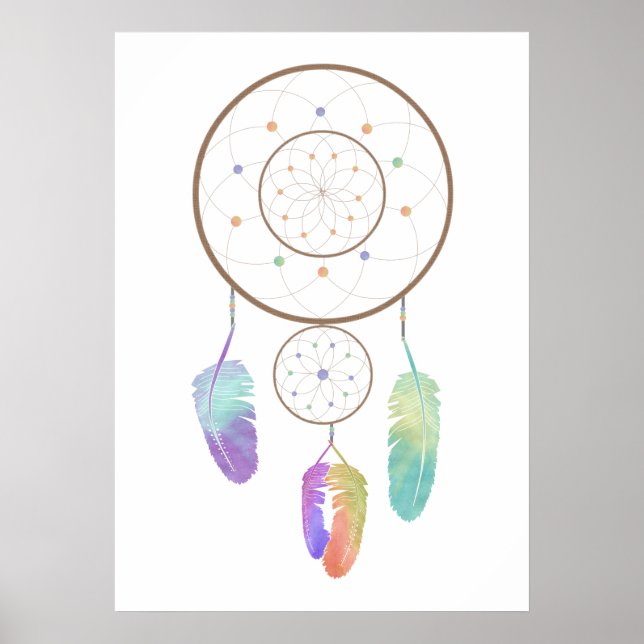 Watercolor Boho Rainbow Dreamcatcher Art Poster (Framsidan)