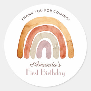 Watercolor Boho Rainbow First Birthday Runt Klistermärke