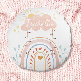 Watercolor Boho Rainbow Kids Nursery Rund Kudde