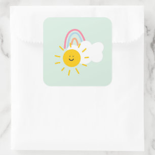 Watercolor Boho Rainbow och Sol Fyrkantigt Klistermärke
