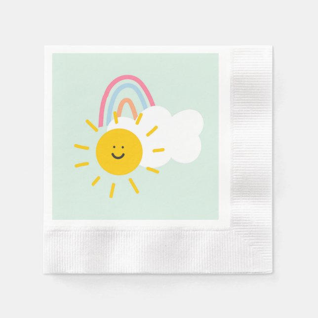 Watercolor Boho Rainbow och Sol Pappersservett (Framsidan)