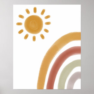 Watercolor Boho Rainbow och Sol Poster