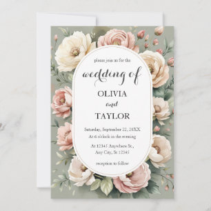 Watercolor Boho Ro Blommigt Rustic Bröllop Inbjudningar