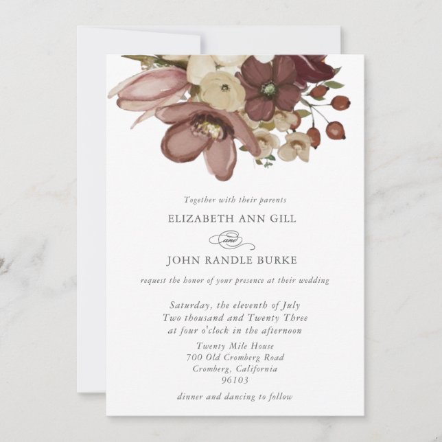 Watercolor Boho Rose & Neutral Wedding Inbjudningar (Framsida)