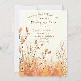 Watercolor Boho Rustic Pampas Grass Thanksgiving Inbjudningar