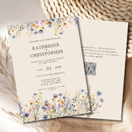 Watercolor BOHO WildblomElegant Beige Bröllop Inbjudningar