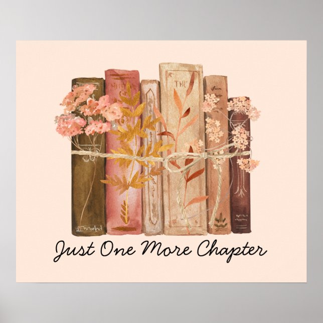 Watercolor Bok Flower Brown Rosa Reading Quote Poster (Framsidan)