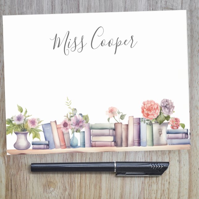 Watercolor Bokar och Flowers Librarian Teacher Post-it Block (Skapare uppladdad)