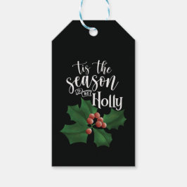 Watercolor Bold Black and Green Holly Christmas Presentetikett