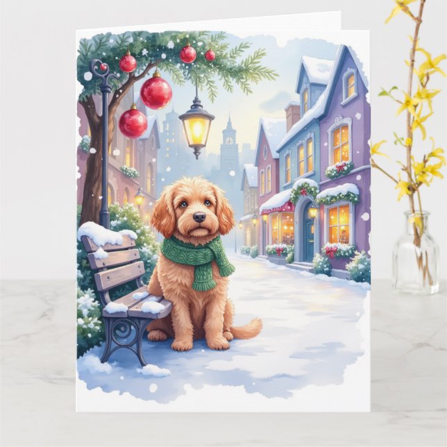 Watercolor Bolognese Festive Town Bench Christmas  Kort (Gul blomma)