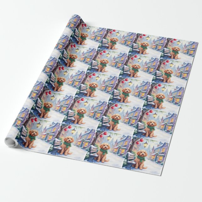 Watercolor Bolognese Festive Town Bench Christmas  Presentpapper (Utrullad)