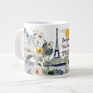 Watercolor Bonjour Beautiful Paris Jumbo Mugg