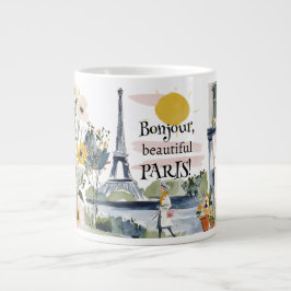Watercolor Bonjour Beautiful Paris Jumbo Mugg