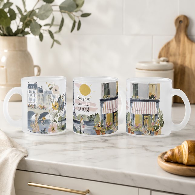 Watercolor Bonjour Vacker Paris Kaffemugg (Skapare uppladdad)