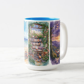 Watercolor Book Lover Mug, Cozy reader gift idea Två-Tonad Mugg