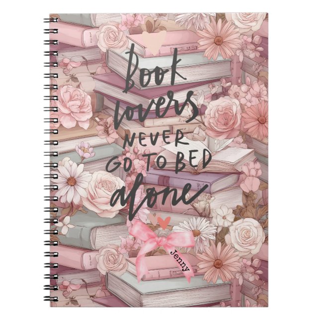 Watercolor Books and Pink Flowers Notebooks Anteckningsbok (Framsidan)