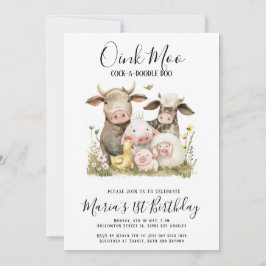 Watercolor Boskap Birthday Inbjudningar