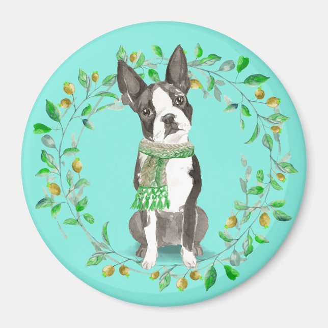 Watercolor Boston Terrier Bestie Magnet (Framsidan)