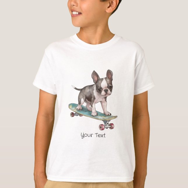Watercolor Boston Terrier Boy T-Shirt (Framsida)