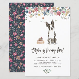 Watercolor Boston Terrier Hund Birthday-inbjudan