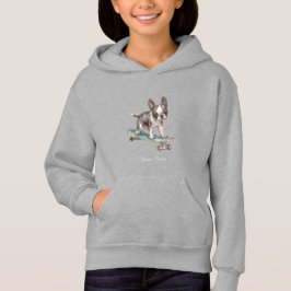 Watercolor Boston Terrier Kids Pullover Hoodie T Shirt