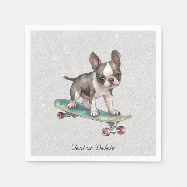 Watercolor Boston Terrier Napkins Pappersservett (Framsidan)