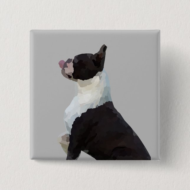 Watercolor Boston Terrier Pin Button Knapp (Framsida)