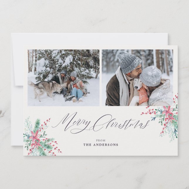 Watercolor Botanical 2 Photos God jul Julkort (Framsida)